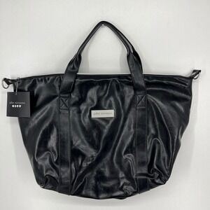 John Varvatos Black Faux Leather Weekend Travel Tote Bag New NWT A0135149